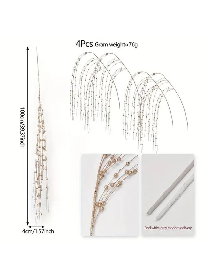 12Pcs Champagne Artificial Branches With Beads Winter Christmas Tree Decorations - Image 3